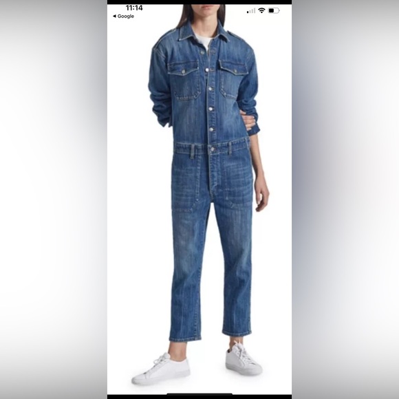CURRENT/ELLIOTT Denim Jean Jumpsuit Cropped Coverall One Piece - Picture 2 of 11